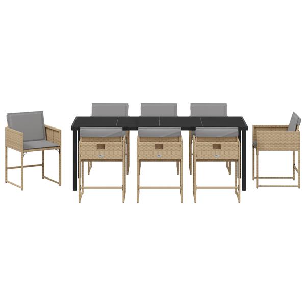 Grote foto vidaxl 9 delige tuinset met kussens in beige poly rattan tuin en terras tuinmeubelen