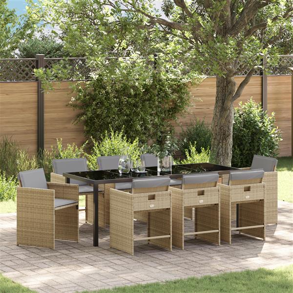 Grote foto vidaxl 9 delige tuinset met kussens poly rattan beige tuin en terras tuinmeubelen