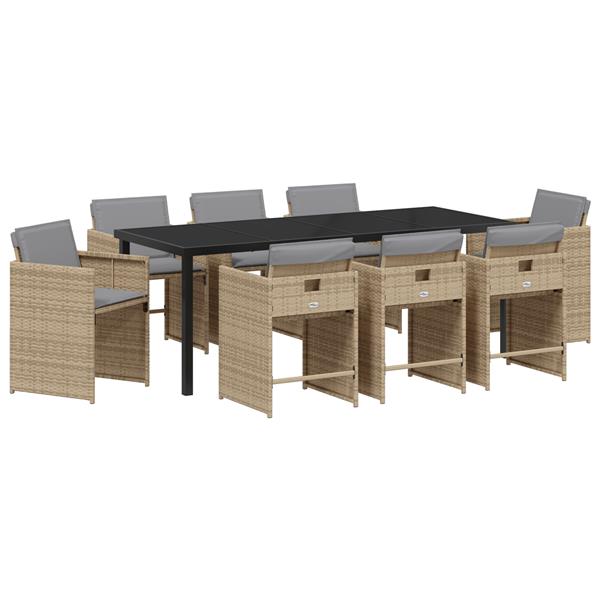 Grote foto vidaxl 9 delige tuinset met kussens poly rattan beige tuin en terras tuinmeubelen