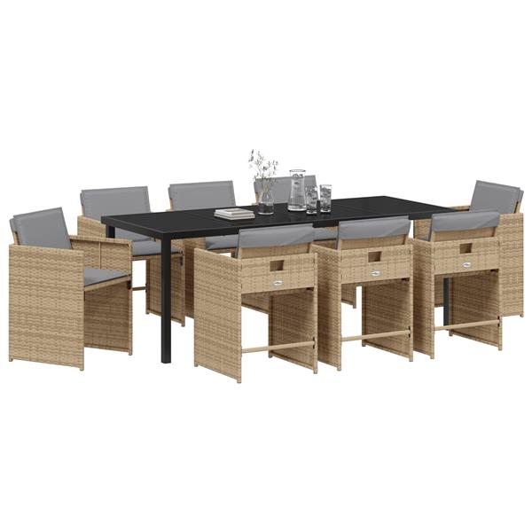 Grote foto vidaxl 9 delige tuinset met kussens poly rattan beige tuin en terras tuinmeubelen