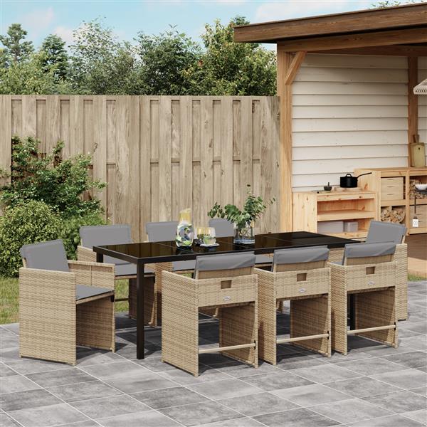 Grote foto vidaxl 9 delige tuinset met kussens poly rattan beige tuin en terras tuinmeubelen