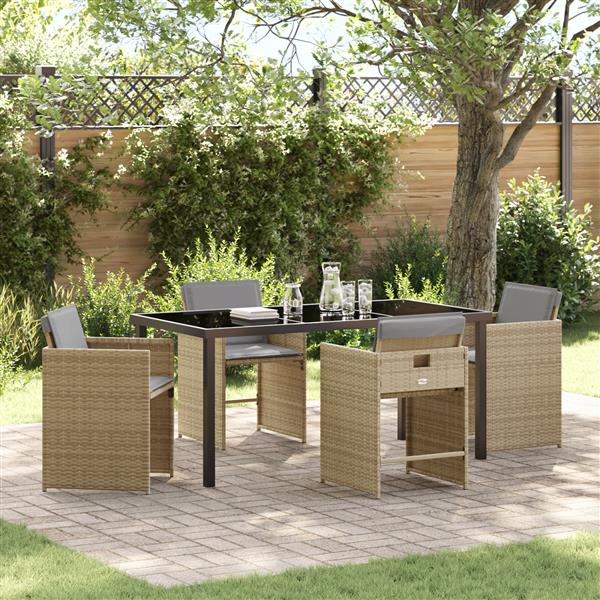 Grote foto vidaxl 5 delige tuinset met kussens poly rattan beige tuin en terras tuinmeubelen