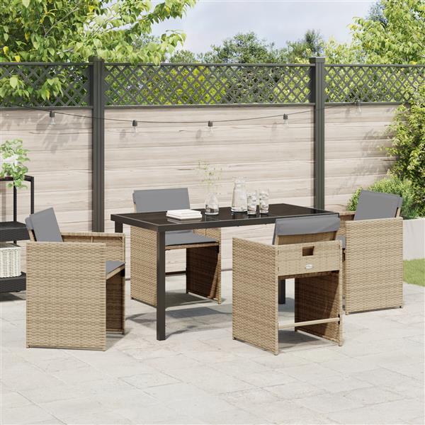 Grote foto vidaxl 5 delige tuinset met kussens poly rattan beige tuin en terras tuinmeubelen