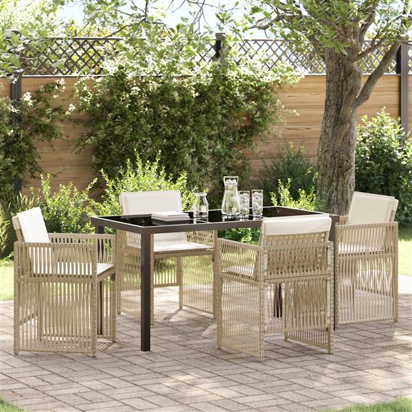 Grote foto vidaxl 5 delige tuinset met kussens poly rattan beige tuin en terras tuinmeubelen