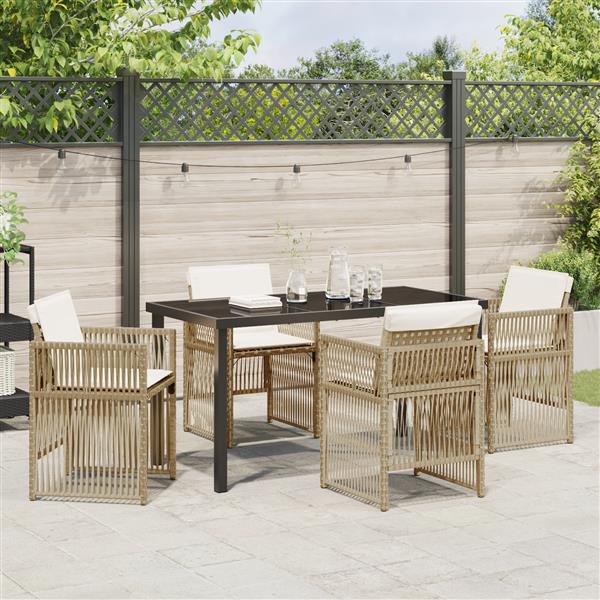 Grote foto vidaxl 5 delige tuinset met kussens poly rattan beige tuin en terras tuinmeubelen