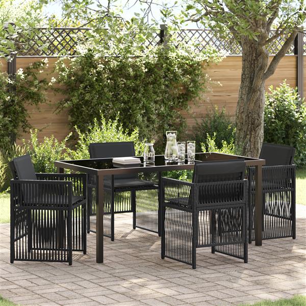 Grote foto vidaxl 5 delige tuinset met kussens poly rattan zwart tuin en terras tuinmeubelen