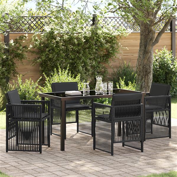 Grote foto vidaxl 5 delige tuinset met kussens poly rattan zwart tuin en terras tuinmeubelen
