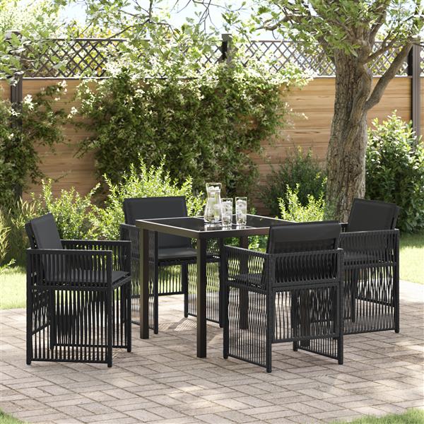 Grote foto vidaxl 5 delige tuinset met kussens poly rattan zwart tuin en terras tuinmeubelen