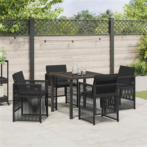 Grote foto vidaxl 5 delige tuinset met kussens poly rattan zwart tuin en terras tuinmeubelen