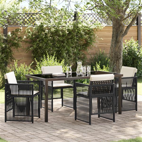 Grote foto vidaxl 5 delige tuinset met kussens poly rattan zwart tuin en terras tuinmeubelen