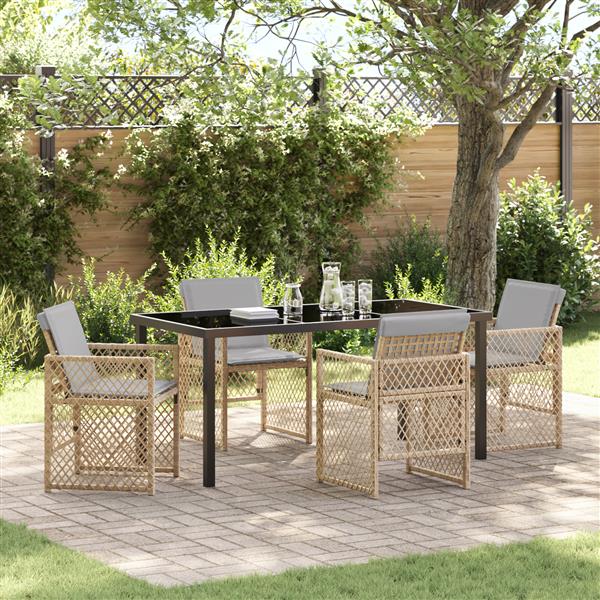 Grote foto vidaxl 5 delige tuinset met kussens poly rattan beige tuin en terras tuinmeubelen