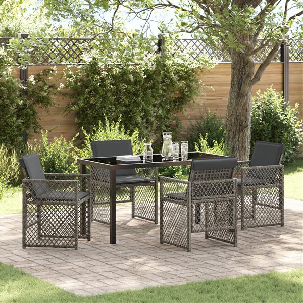 Grote foto vidaxl 5 delige tuinset met kussens poly rattan grijs tuin en terras tuinmeubelen