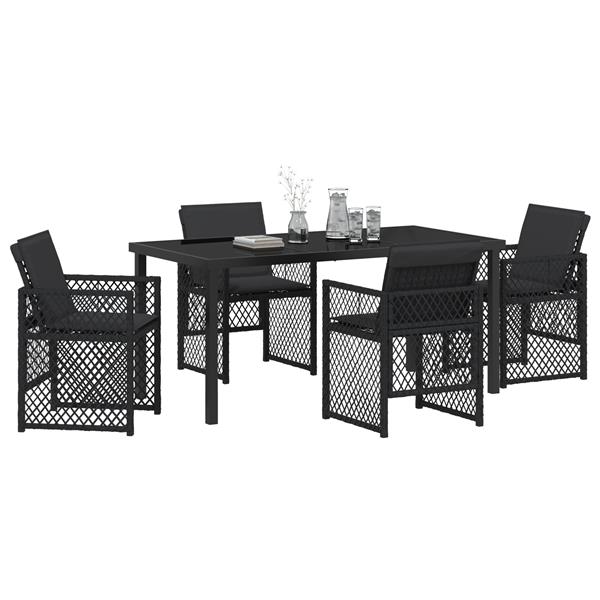 Grote foto vidaxl 5 delige tuinset met kussens poly rattan zwart tuin en terras tuinmeubelen