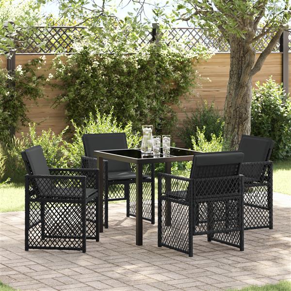 Grote foto vidaxl 5 delige tuinset met kussens poly rattan zwart tuin en terras tuinmeubelen
