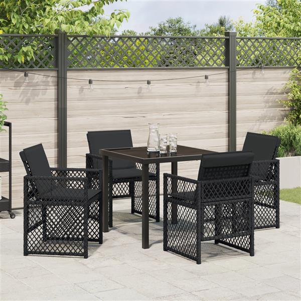 Grote foto vidaxl 5 delige tuinset met kussens poly rattan zwart tuin en terras tuinmeubelen