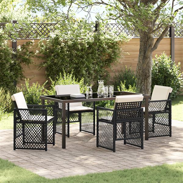 Grote foto vidaxl 5 delige tuinset met kussens poly rattan zwart tuin en terras tuinmeubelen