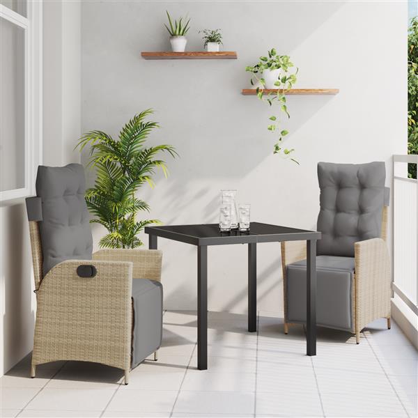 Grote foto vidaxl 3 delige tuinset eetset beige poly rattan tuin en terras tuinmeubelen