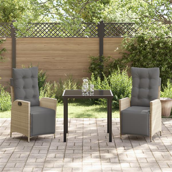 Grote foto vidaxl 3 delige tuinset eetset beige poly rattan tuin en terras tuinmeubelen