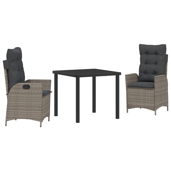 Grote foto vidaxl 3 delige tuinset met kussens grijs poly rattan tuin en terras tuinmeubelen