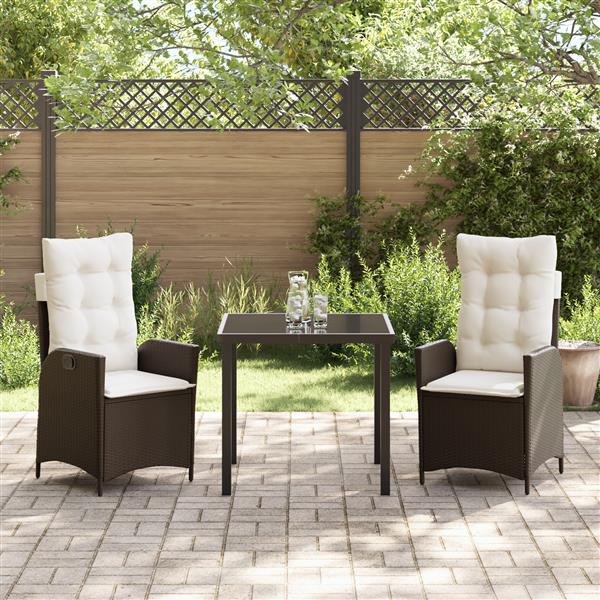 Grote foto vidaxl 3 delige tuin eettafelset met kussens bruin poly rattan tuin en terras tuinmeubelen