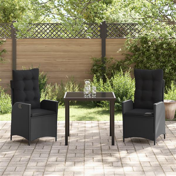 Grote foto vidaxl 3 delige tuinset met kussens zwart poly rattan tuin en terras tuinmeubelen