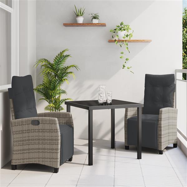 Grote foto vidaxl 3 delige tuin eetset grijs poly rattan tuin en terras tuinmeubelen