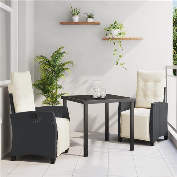 Grote foto vidaxl 3 delige tuin eetset zwart poly rattan tuin en terras tuinmeubelen