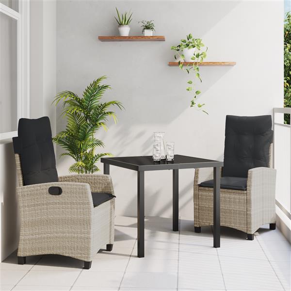 Grote foto vidaxl 3 delige tuin eetset met kussens lichtgrijs poly rattan tuin en terras tuinmeubelen