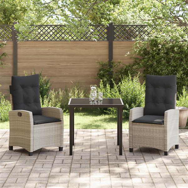 Grote foto vidaxl 3 delige tuin eetset met kussens lichtgrijs poly rattan tuin en terras tuinmeubelen