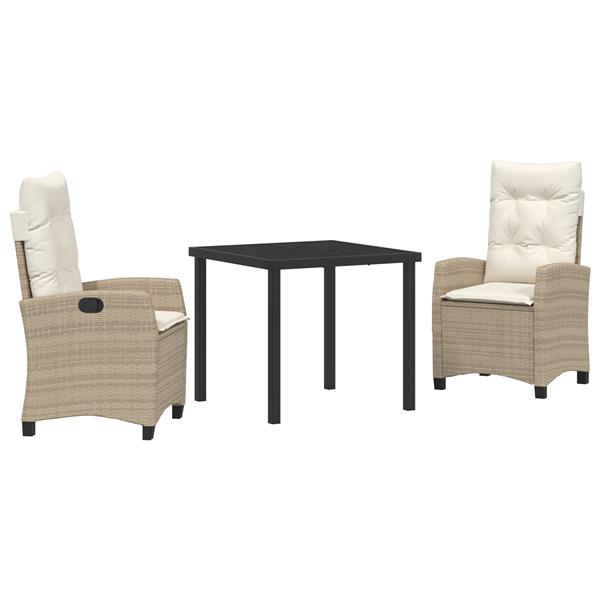 Grote foto vidaxl 3 delige tuinset met kussens beige poly rattan tuin en terras tuinmeubelen