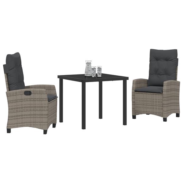 Grote foto vidaxl 3 delige tuinset met kussens grijs poly rattan tuin en terras tuinmeubelen