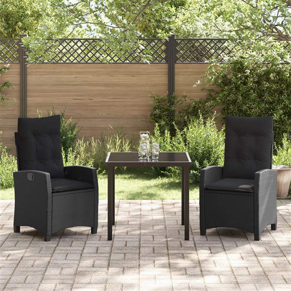 Grote foto vidaxl 3 delige tuin eettafelset met kussens zwart poly rattan tuin en terras tuinmeubelen