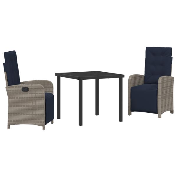 Grote foto vidaxl 3 delige tuin eetset grijs poly rattan tuin en terras tuinmeubelen