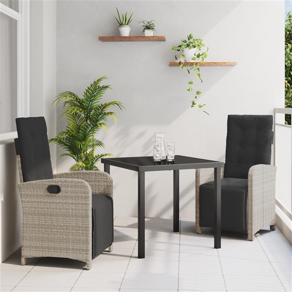 Grote foto vidaxl 3 delige tuinset met kussens lichtgrijs poly rattan tuin en terras tuinmeubelen