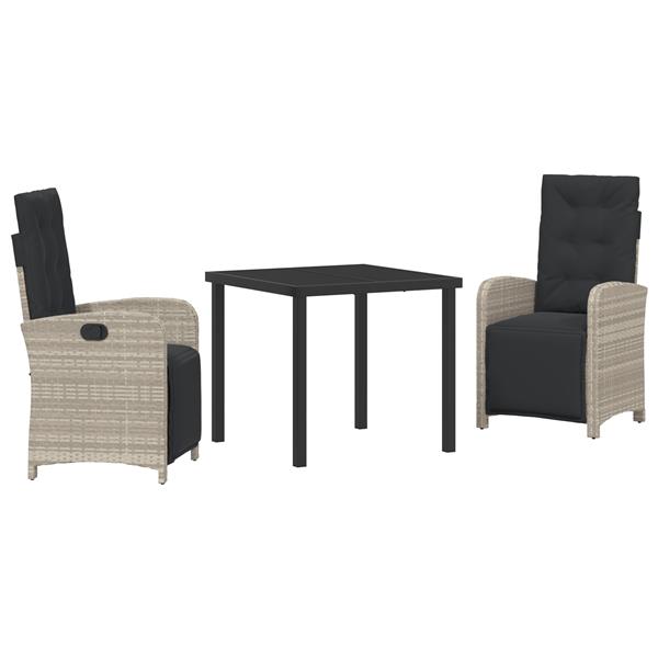 Grote foto vidaxl 3 delige tuinset met kussens lichtgrijs poly rattan tuin en terras tuinmeubelen