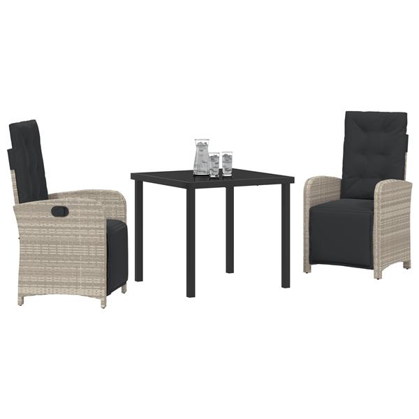 Grote foto vidaxl 3 delige tuinset met kussens lichtgrijs poly rattan tuin en terras tuinmeubelen