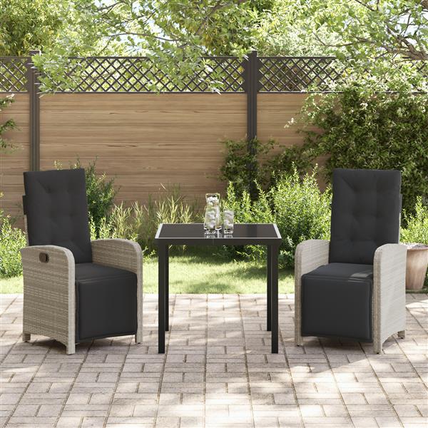 Grote foto vidaxl 3 delige tuinset met kussens lichtgrijs poly rattan tuin en terras tuinmeubelen