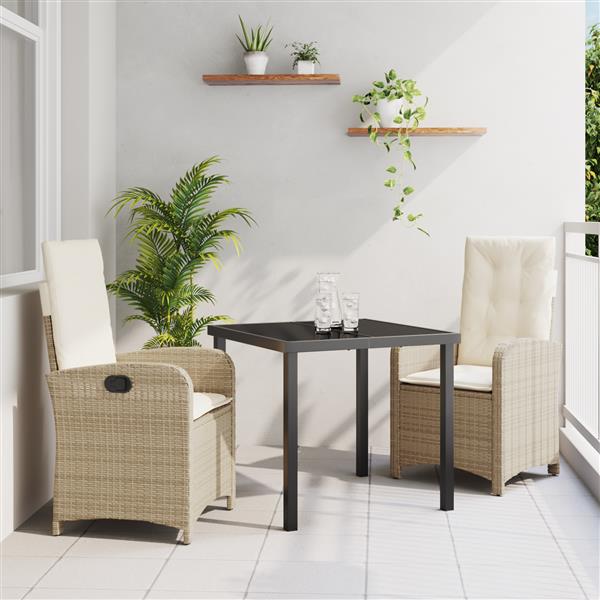 Grote foto vidaxl 3 delige tuin eetset met kussens in beige poly rattan tuin en terras tuinmeubelen