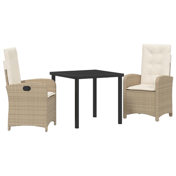 Grote foto vidaxl 3 delige tuin eetset met kussens in beige poly rattan tuin en terras tuinmeubelen