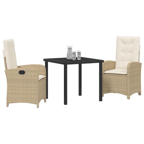 Grote foto vidaxl 3 delige tuin eetset met kussens in beige poly rattan tuin en terras tuinmeubelen