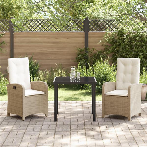 Grote foto vidaxl 3 delige tuin eetset met kussens in beige poly rattan tuin en terras tuinmeubelen