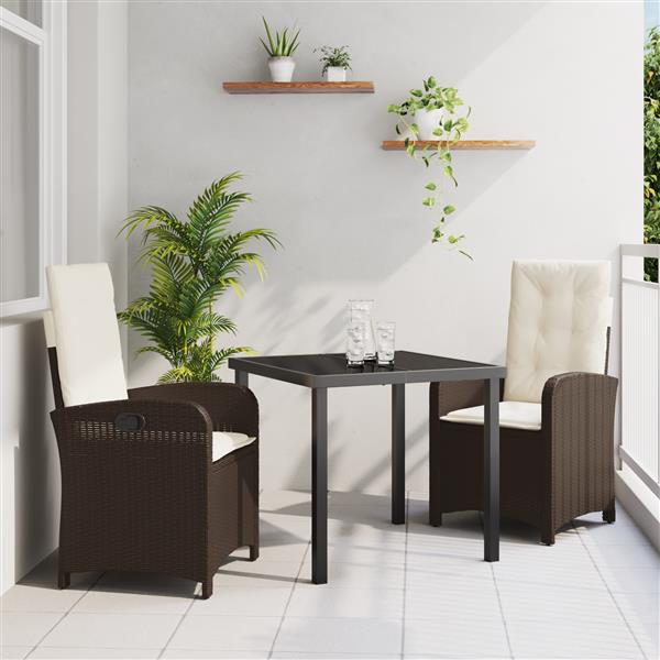Grote foto vidaxl 3 delige tuin eetset met kussens bruin poly rattan tuin en terras tuinmeubelen