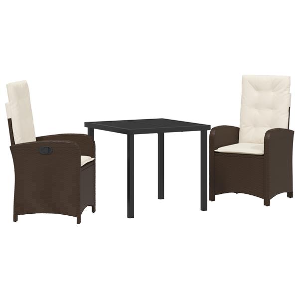 Grote foto vidaxl 3 delige tuin eetset met kussens bruin poly rattan tuin en terras tuinmeubelen