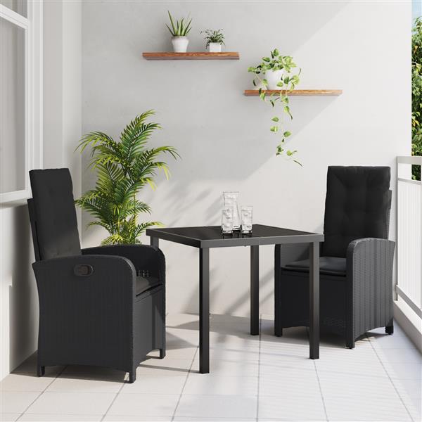 Grote foto vidaxl 3 delige tuinset met kussens zwart poly rattan tuin en terras tuinmeubelen
