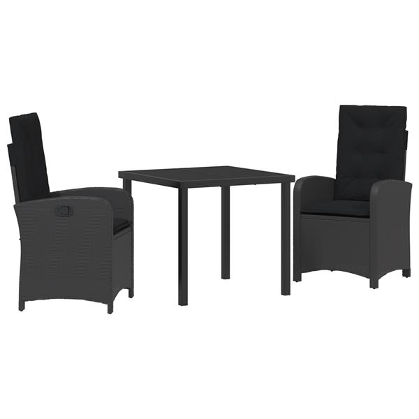 Grote foto vidaxl 3 delige tuinset met kussens zwart poly rattan tuin en terras tuinmeubelen