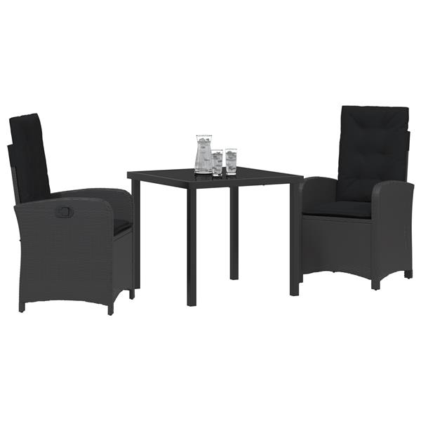 Grote foto vidaxl 3 delige tuinset met kussens zwart poly rattan tuin en terras tuinmeubelen