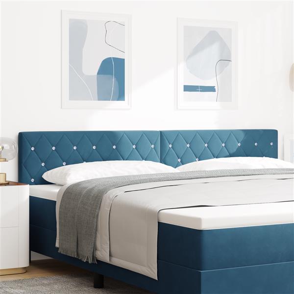 Grote foto vidaxl hoofdbord met kristallen knopen 200 cm fluweel donkerblauw antiek en kunst stoelen en banken
