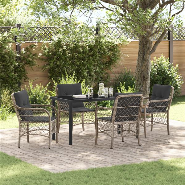 Grote foto vidaxl 5 delige tuintafel met kussens in lichtgrijs poly rattan tuin en terras tuinmeubelen