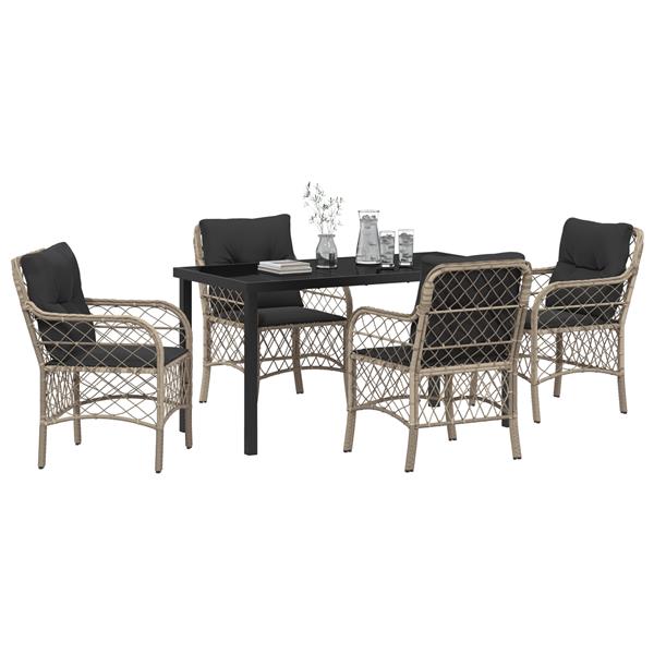 Grote foto vidaxl 5 delige tuintafel met kussens in lichtgrijs poly rattan tuin en terras tuinmeubelen
