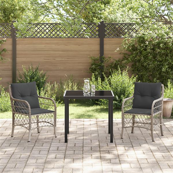 Grote foto vidaxl 3 delige tuin eettafel set met kussens lichtgrijs poly rattan tuin en terras tuinmeubelen